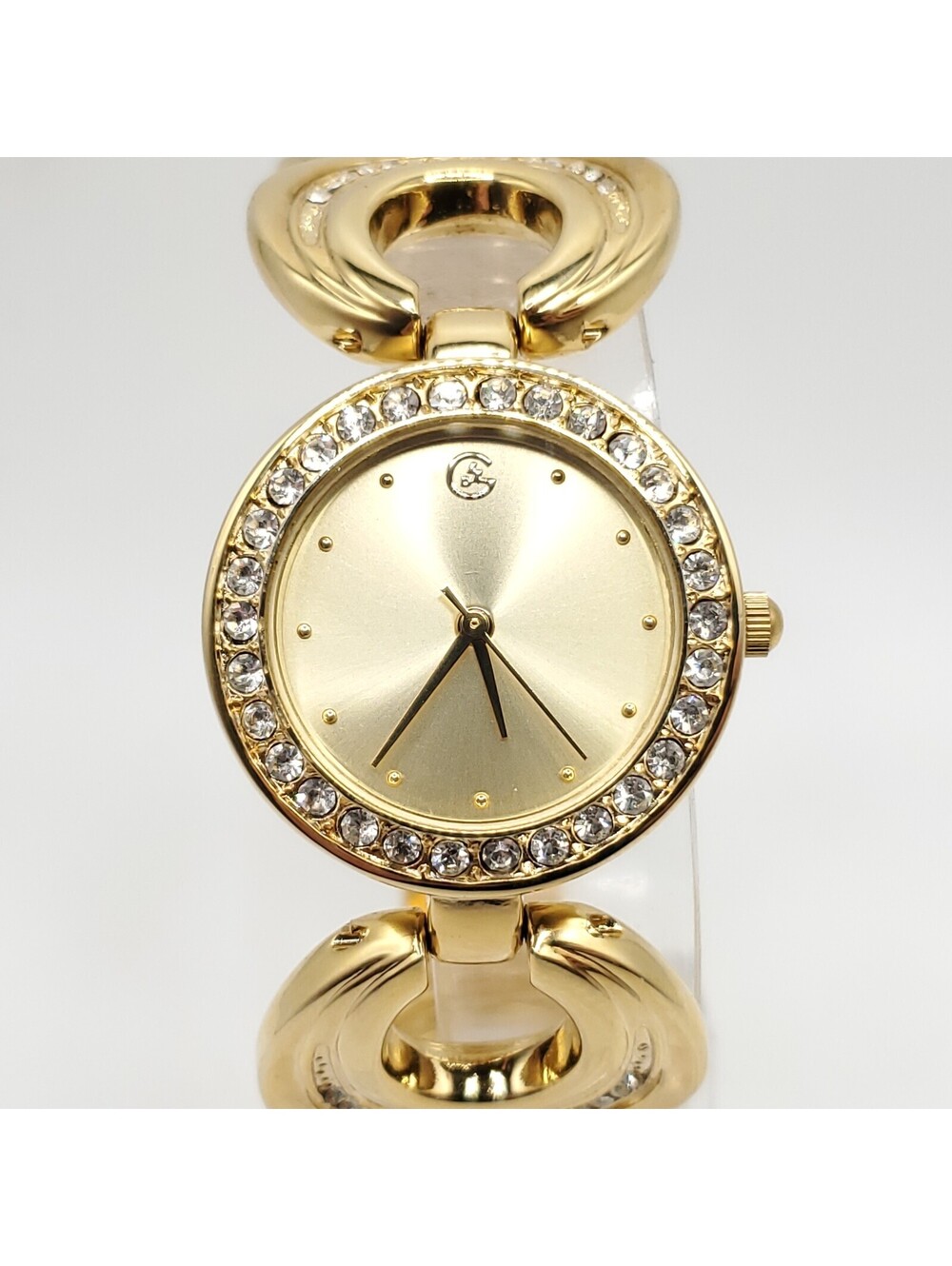 George Quartz Watch Women 28mm Rhinestones Gold Tone New Battery